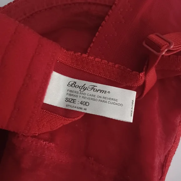 Body Form Red Lace Valentine's Day Underwire Bra Sz 40D - Picture 4 of 4
